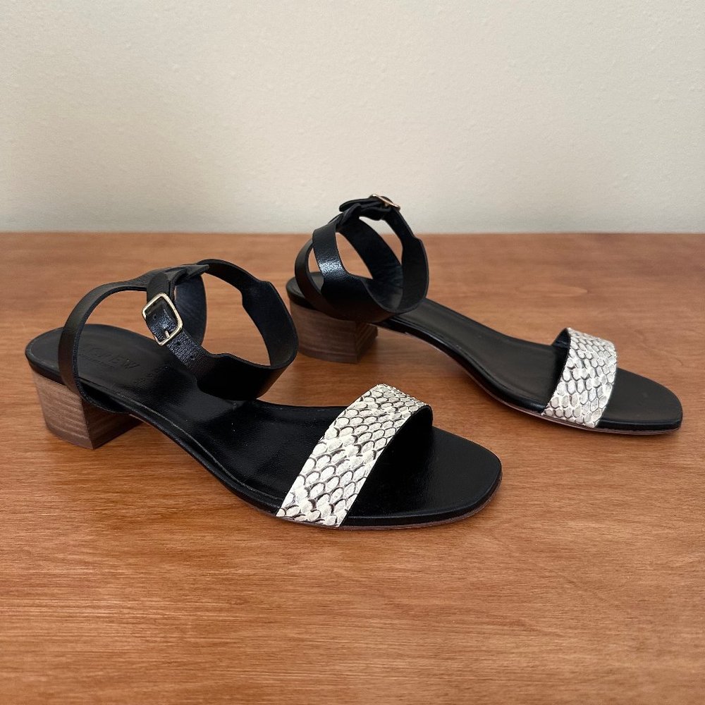 j crew block heel sandal • black embossed snake leather • sz 9 • $148